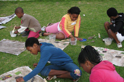 Children being creative during the workshop at the Rainbow Centre